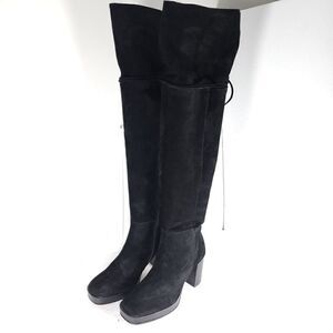 Free People Women's Echo US6-6,5 EU37 Black Suede Platform Over The Knee Boots